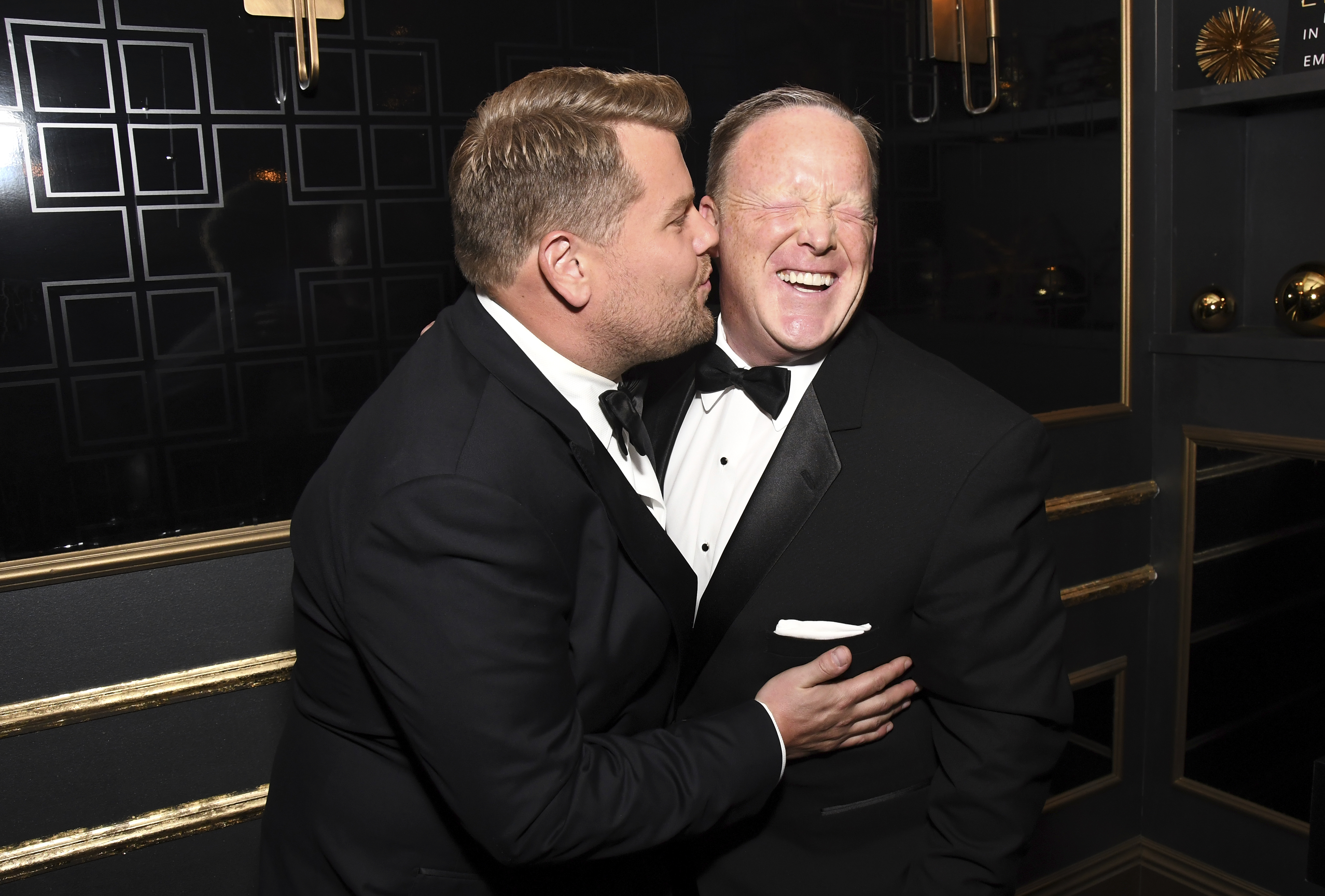 James Corden angers Twitter by smooching Sean Spicer